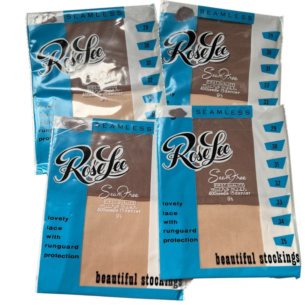 4 Pair Vintage Rose Lee Stockings Size 9 1/2 Hosiery Nude New Sealed Micro Mesh